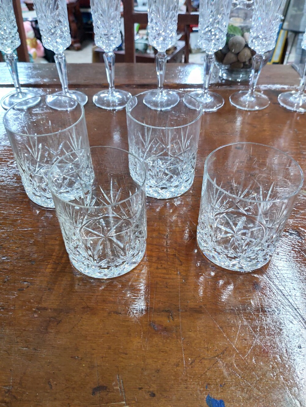 Cut Crystal Lady Anne Style Double Old Fashioned Glasses 4" - Set of 4